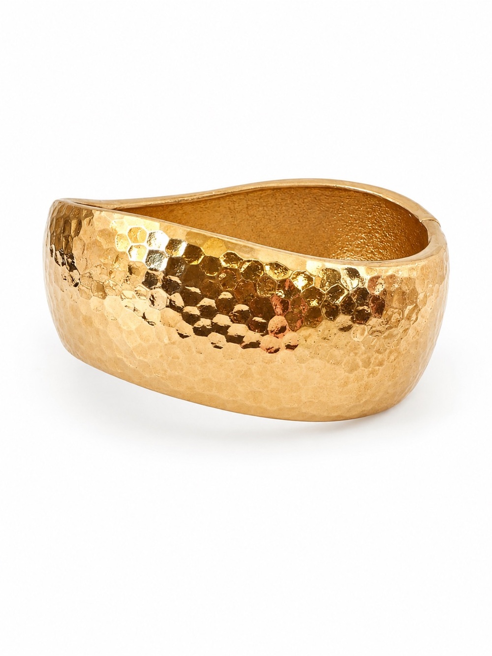 Vintage Premier Designs Hammered Gold Tone Wide Hinged Bangle Bracelet